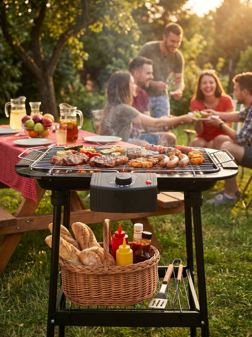 Barbecue sur pieds DENWA BBQ-294 — 2400 W - Ailes latérales - Noir