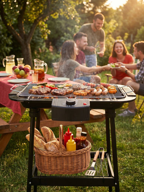 Barbecue sur pieds DENWA BBQ-294 — 2400 W - Ailes latérales - Noir