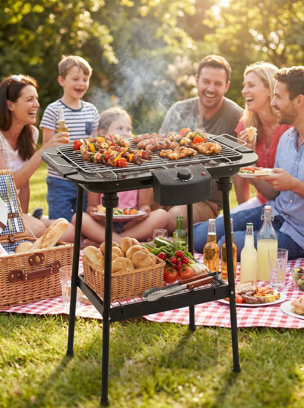 Barbecue sur pieds DENWA BBQ-294 — 2400 W - Ailes latérales - Noir