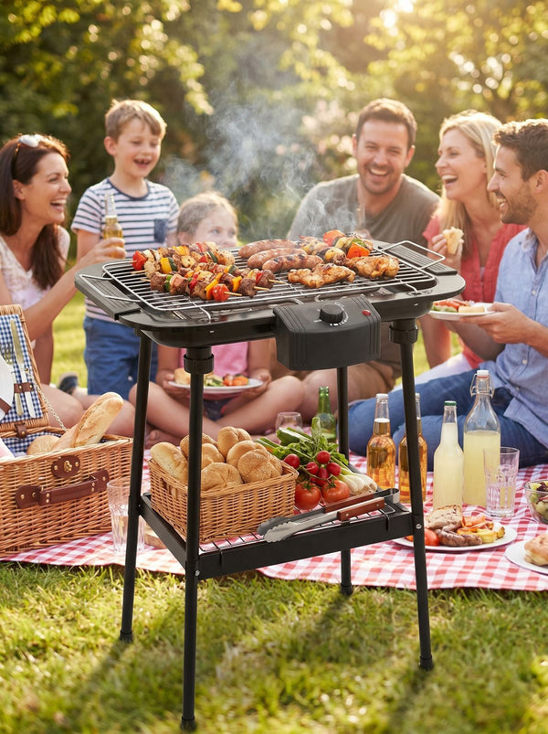 Barbecue sur pieds DENWA BBQ-294 — 2400 W - Ailes latérales - Noir