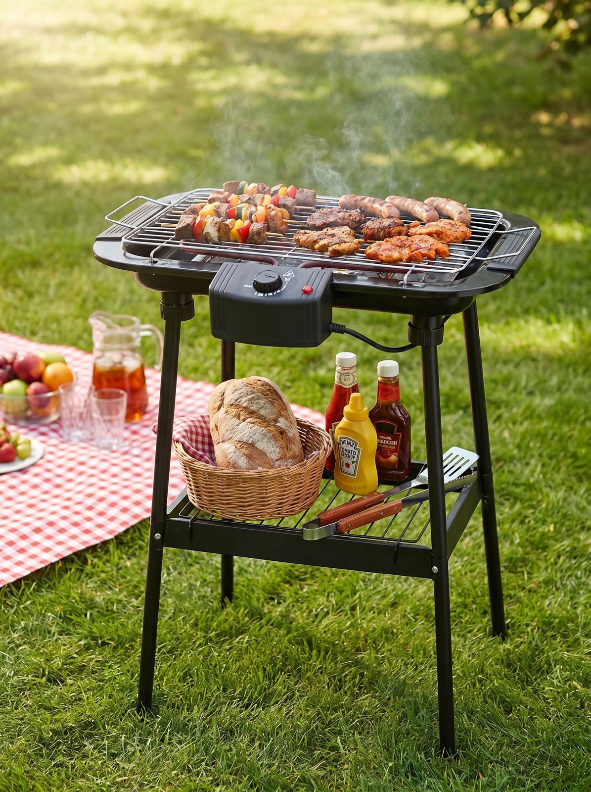Barbecue sur pieds DENWA BBQ-294 — 2400 W - Ailes latérales - Noir